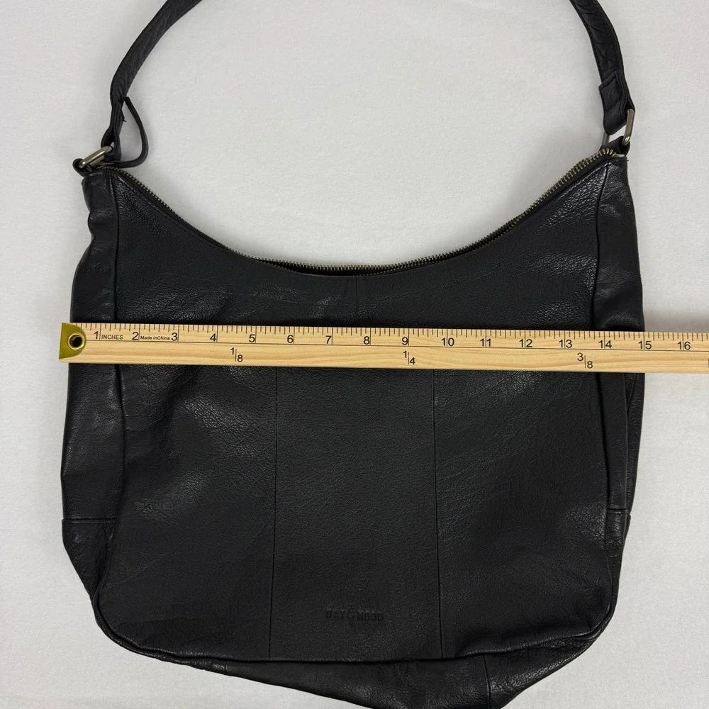 DAY & MOOD Black Leather Sling Hobo Shoulder Bag‎